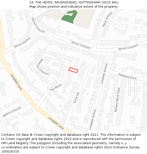 24, THE HEYES, RAVENSHEAD, NOTTINGHAM, NG15 9AU: Location map and indicative extent of plot