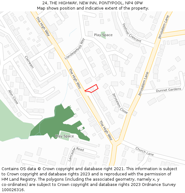 24, THE HIGHWAY, NEW INN, PONTYPOOL, NP4 0PW: Location map and indicative extent of plot