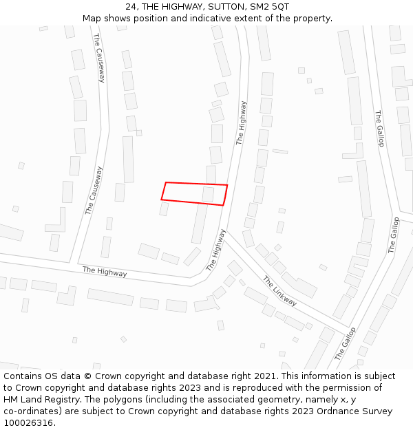 24, THE HIGHWAY, SUTTON, SM2 5QT: Location map and indicative extent of plot