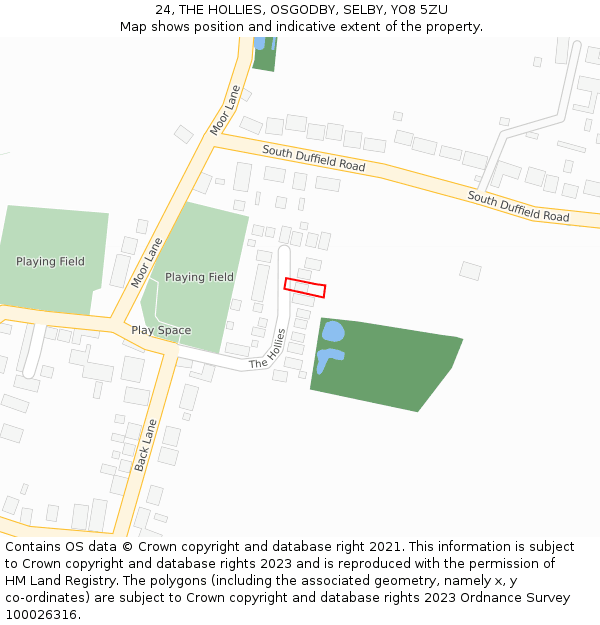 24, THE HOLLIES, OSGODBY, SELBY, YO8 5ZU: Location map and indicative extent of plot