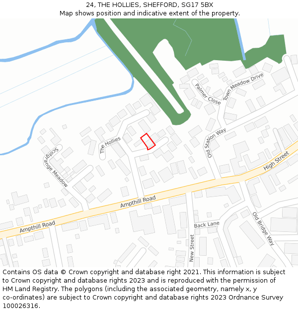 24, THE HOLLIES, SHEFFORD, SG17 5BX: Location map and indicative extent of plot