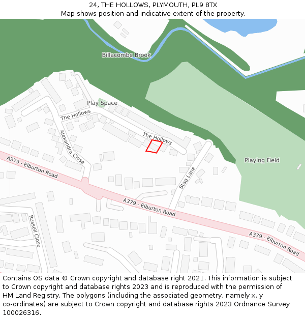 24, THE HOLLOWS, PLYMOUTH, PL9 8TX: Location map and indicative extent of plot
