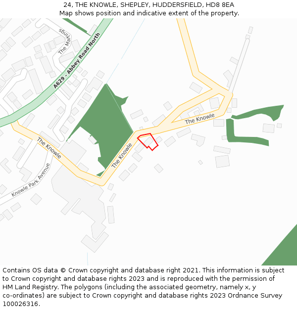 24, THE KNOWLE, SHEPLEY, HUDDERSFIELD, HD8 8EA: Location map and indicative extent of plot