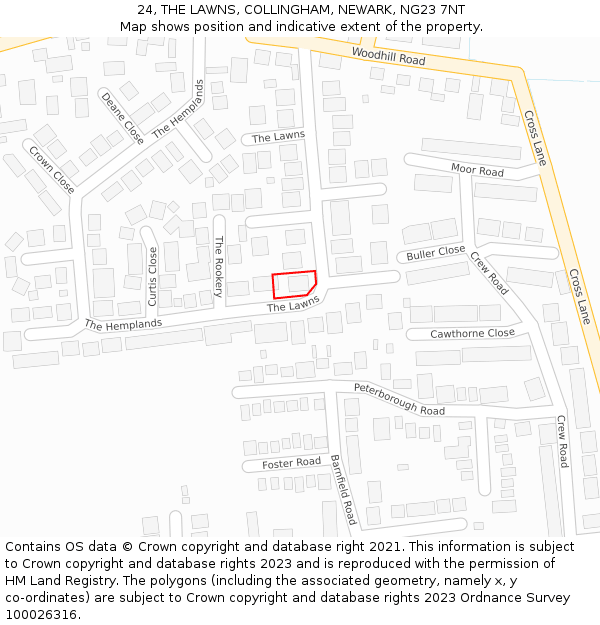 24, THE LAWNS, COLLINGHAM, NEWARK, NG23 7NT: Location map and indicative extent of plot