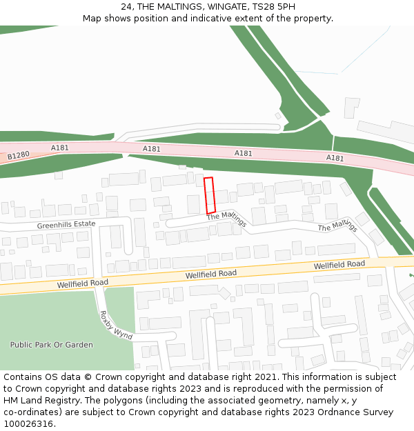 24, THE MALTINGS, WINGATE, TS28 5PH: Location map and indicative extent of plot