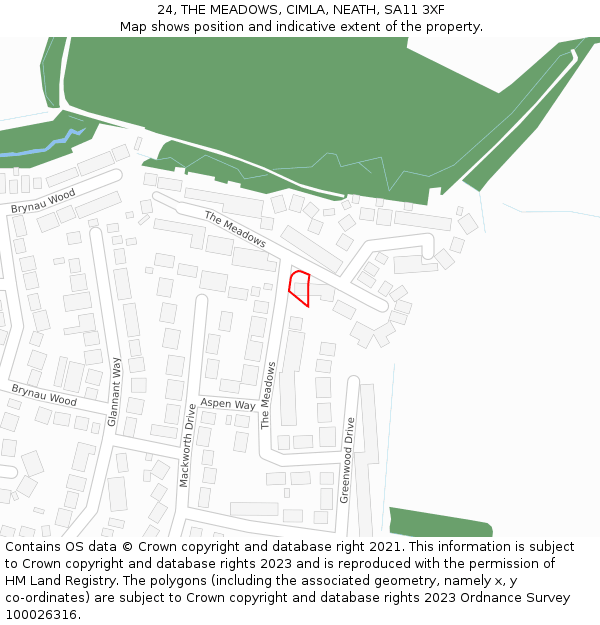 24, THE MEADOWS, CIMLA, NEATH, SA11 3XF: Location map and indicative extent of plot