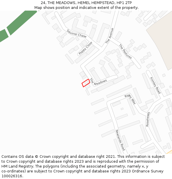 24, THE MEADOWS, HEMEL HEMPSTEAD, HP1 2TP: Location map and indicative extent of plot
