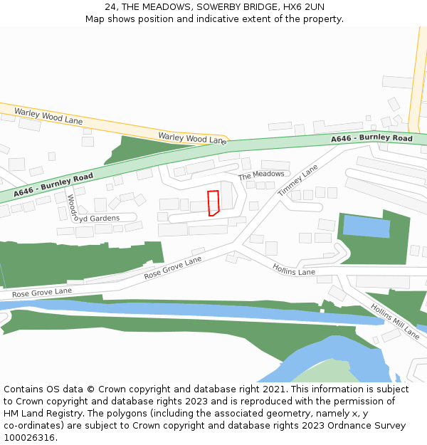 24, THE MEADOWS, SOWERBY BRIDGE, HX6 2UN: Location map and indicative extent of plot