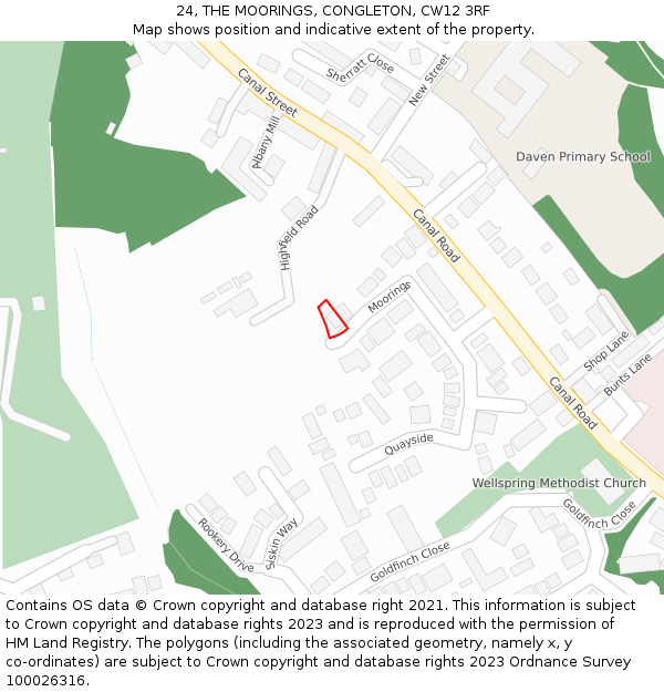 24, THE MOORINGS, CONGLETON, CW12 3RF: Location map and indicative extent of plot