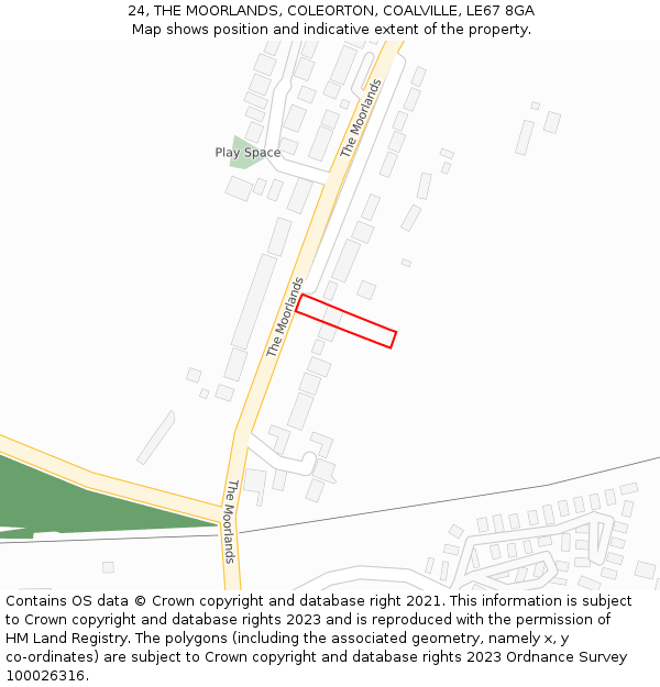 24, THE MOORLANDS, COLEORTON, COALVILLE, LE67 8GA: Location map and indicative extent of plot