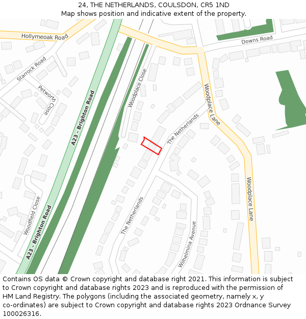 24, THE NETHERLANDS, COULSDON, CR5 1ND: Location map and indicative extent of plot