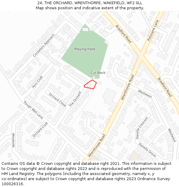 24, THE ORCHARD, WRENTHORPE, WAKEFIELD, WF2 0LL: Location map and indicative extent of plot