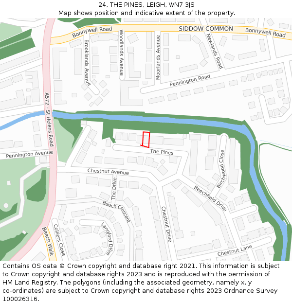 24, THE PINES, LEIGH, WN7 3JS: Location map and indicative extent of plot