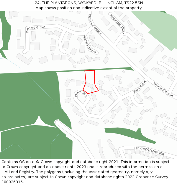 24, THE PLANTATIONS, WYNYARD, BILLINGHAM, TS22 5SN: Location map and indicative extent of plot