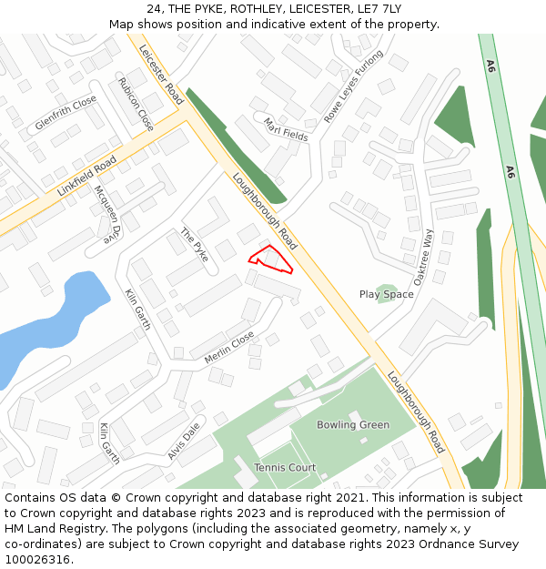 24, THE PYKE, ROTHLEY, LEICESTER, LE7 7LY: Location map and indicative extent of plot