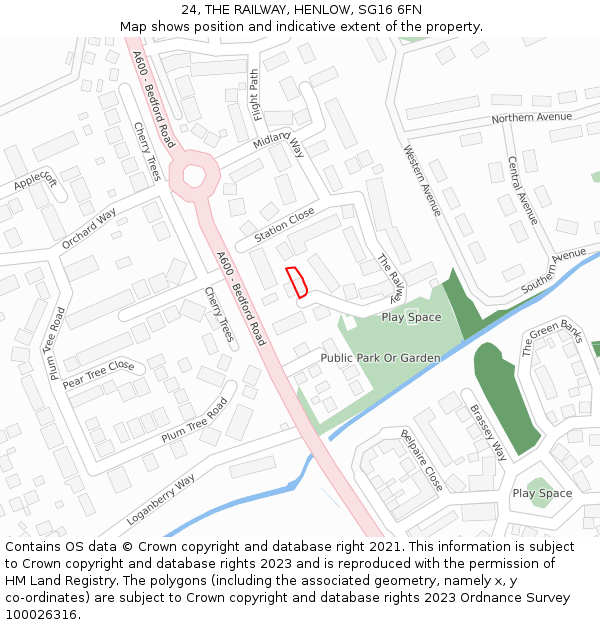 24, THE RAILWAY, HENLOW, SG16 6FN: Location map and indicative extent of plot