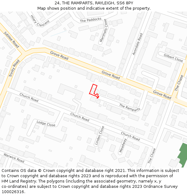 24, THE RAMPARTS, RAYLEIGH, SS6 8PY: Location map and indicative extent of plot