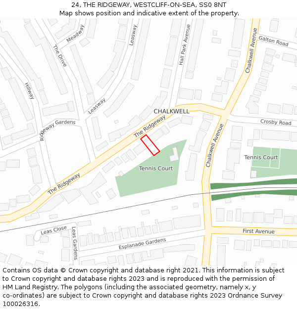 24, THE RIDGEWAY, WESTCLIFF-ON-SEA, SS0 8NT: Location map and indicative extent of plot