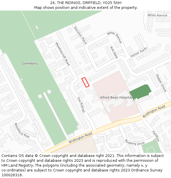 24, THE RIDINGS, DRIFFIELD, YO25 5NH: Location map and indicative extent of plot