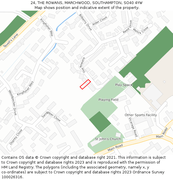 24, THE ROWANS, MARCHWOOD, SOUTHAMPTON, SO40 4YW: Location map and indicative extent of plot