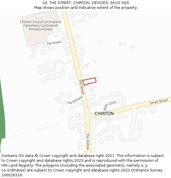 24, THE STREET, CHIRTON, DEVIZES, SN10 3QS: Location map and indicative extent of plot