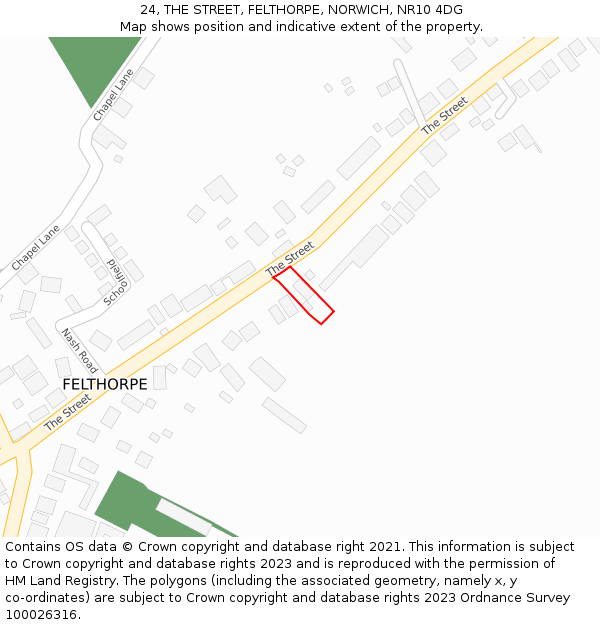 24, THE STREET, FELTHORPE, NORWICH, NR10 4DG: Location map and indicative extent of plot