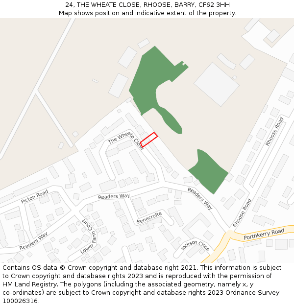24, THE WHEATE CLOSE, RHOOSE, BARRY, CF62 3HH: Location map and indicative extent of plot