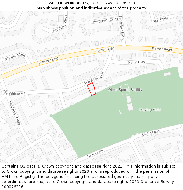 24, THE WHIMBRELS, PORTHCAWL, CF36 3TR: Location map and indicative extent of plot