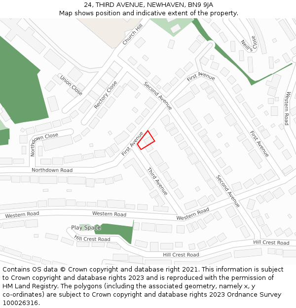 24, THIRD AVENUE, NEWHAVEN, BN9 9JA: Location map and indicative extent of plot