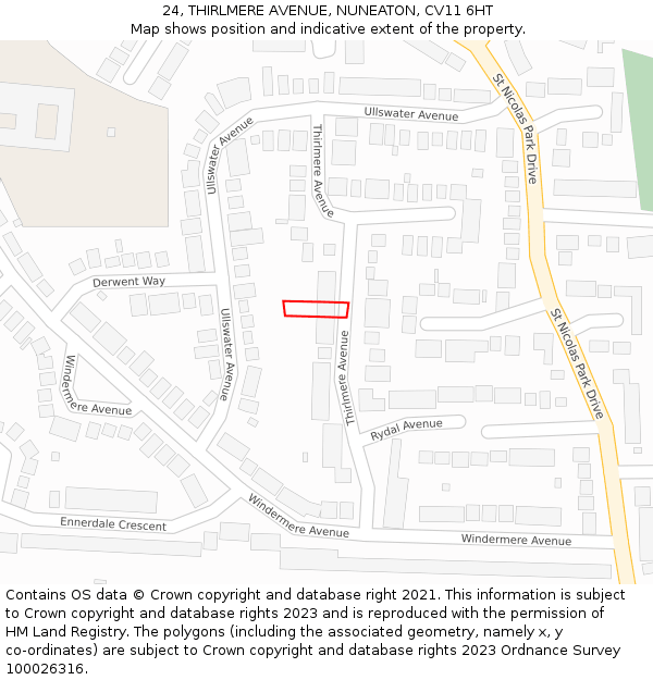 24, THIRLMERE AVENUE, NUNEATON, CV11 6HT: Location map and indicative extent of plot