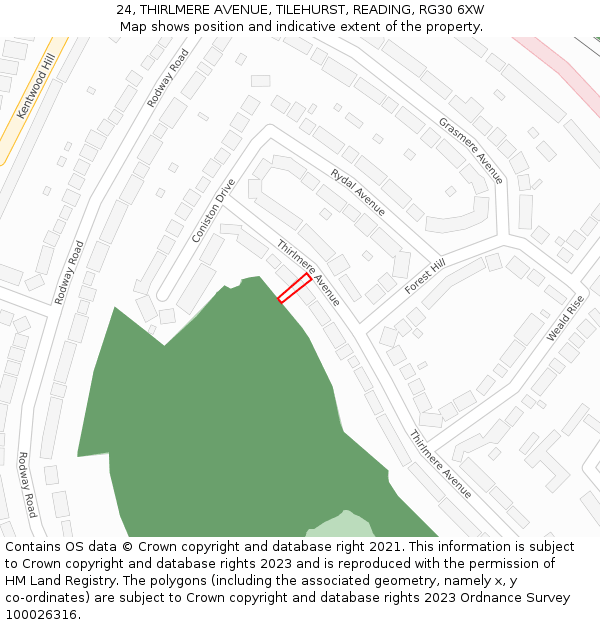 24, THIRLMERE AVENUE, TILEHURST, READING, RG30 6XW: Location map and indicative extent of plot