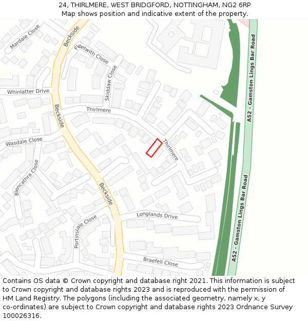 24, THIRLMERE, WEST BRIDGFORD, NOTTINGHAM, NG2 6RP: Location map and indicative extent of plot