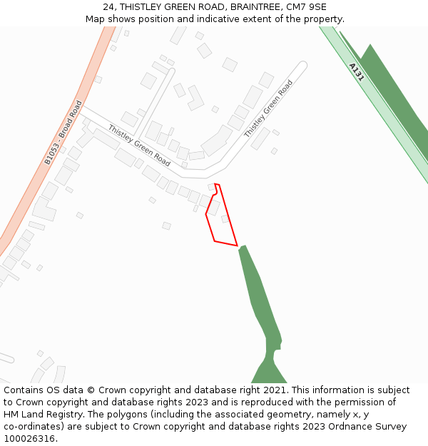 24, THISTLEY GREEN ROAD, BRAINTREE, CM7 9SE: Location map and indicative extent of plot