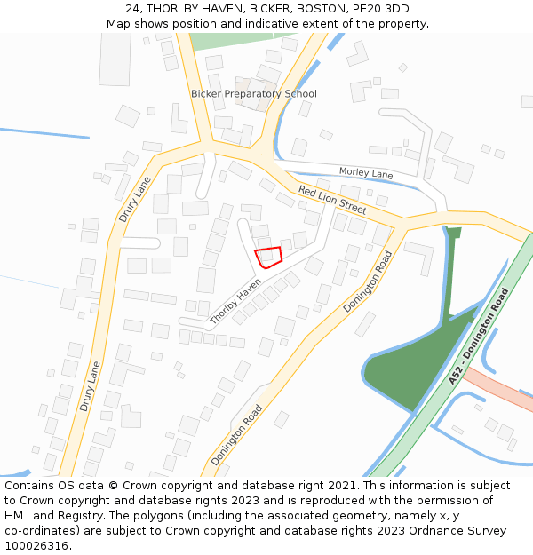 24, THORLBY HAVEN, BICKER, BOSTON, PE20 3DD: Location map and indicative extent of plot