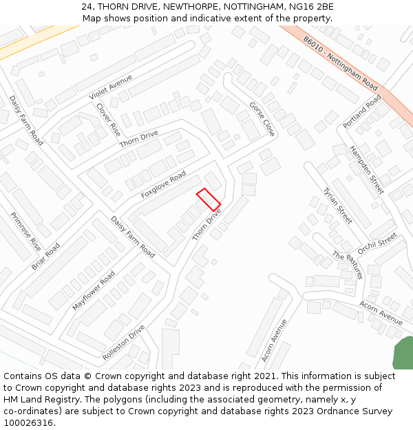24, THORN DRIVE, NEWTHORPE, NOTTINGHAM, NG16 2BE: Location map and indicative extent of plot