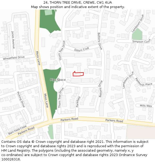 24, THORN TREE DRIVE, CREWE, CW1 4UA: Location map and indicative extent of plot