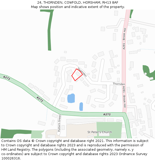 24, THORNDEN, COWFOLD, HORSHAM, RH13 8AF: Location map and indicative extent of plot