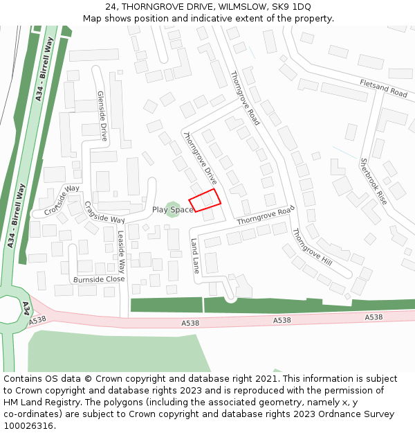 24, THORNGROVE DRIVE, WILMSLOW, SK9 1DQ: Location map and indicative extent of plot