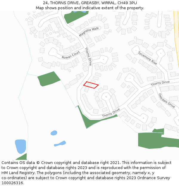 24, THORNS DRIVE, GREASBY, WIRRAL, CH49 3PU: Location map and indicative extent of plot