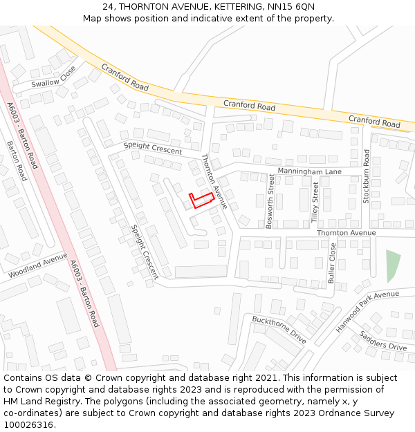 24, THORNTON AVENUE, KETTERING, NN15 6QN: Location map and indicative extent of plot