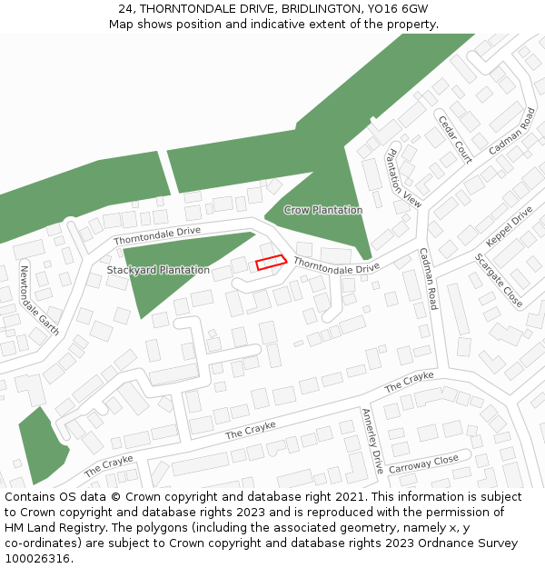 24, THORNTONDALE DRIVE, BRIDLINGTON, YO16 6GW: Location map and indicative extent of plot