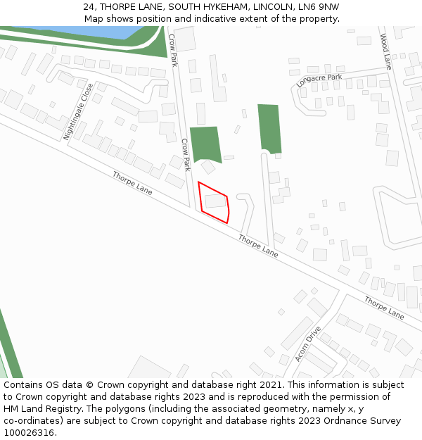 24, THORPE LANE, SOUTH HYKEHAM, LINCOLN, LN6 9NW: Location map and indicative extent of plot