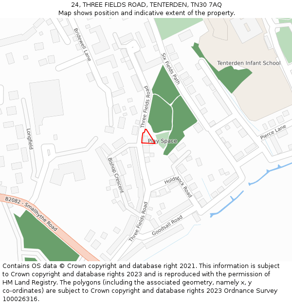 24, THREE FIELDS ROAD, TENTERDEN, TN30 7AQ: Location map and indicative extent of plot