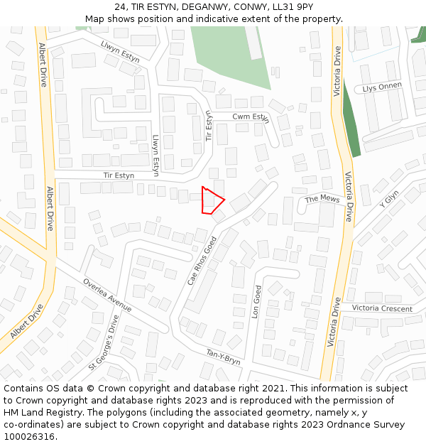 24, TIR ESTYN, DEGANWY, CONWY, LL31 9PY: Location map and indicative extent of plot
