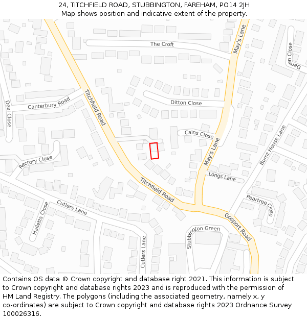 24, TITCHFIELD ROAD, STUBBINGTON, FAREHAM, PO14 2JH: Location map and indicative extent of plot