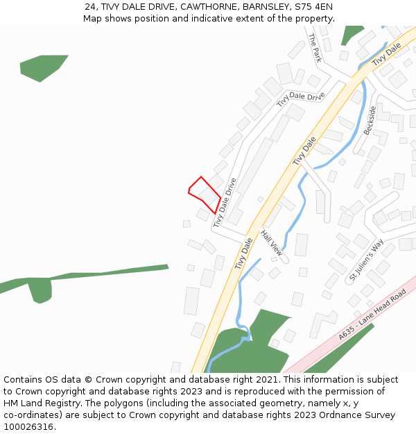 24, TIVY DALE DRIVE, CAWTHORNE, BARNSLEY, S75 4EN: Location map and indicative extent of plot