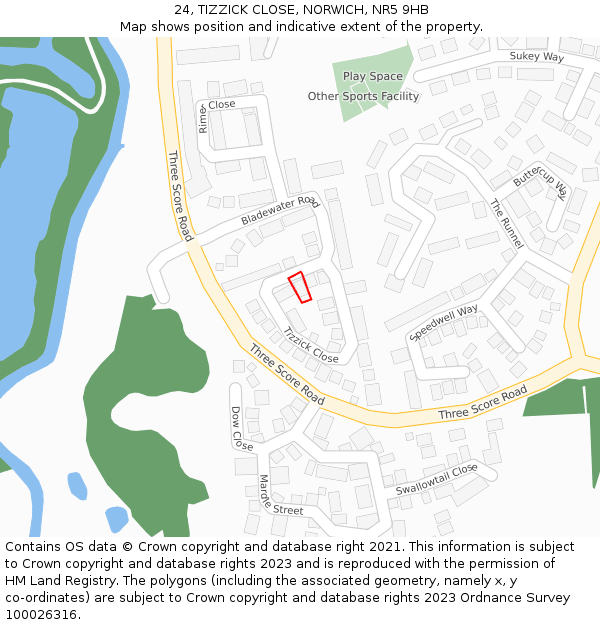 24, TIZZICK CLOSE, NORWICH, NR5 9HB: Location map and indicative extent of plot