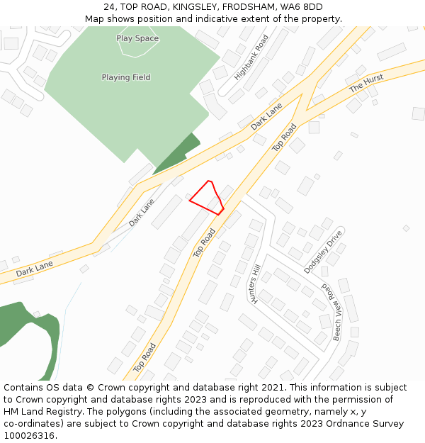 24, TOP ROAD, KINGSLEY, FRODSHAM, WA6 8DD: Location map and indicative extent of plot