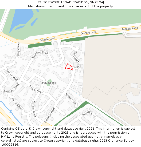 24, TORTWORTH ROAD, SWINDON, SN25 2AJ: Location map and indicative extent of plot