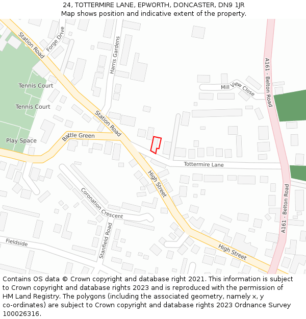 24, TOTTERMIRE LANE, EPWORTH, DONCASTER, DN9 1JR: Location map and indicative extent of plot